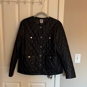 Ann Klein Black Quilted Faux Leather Women's Jacket